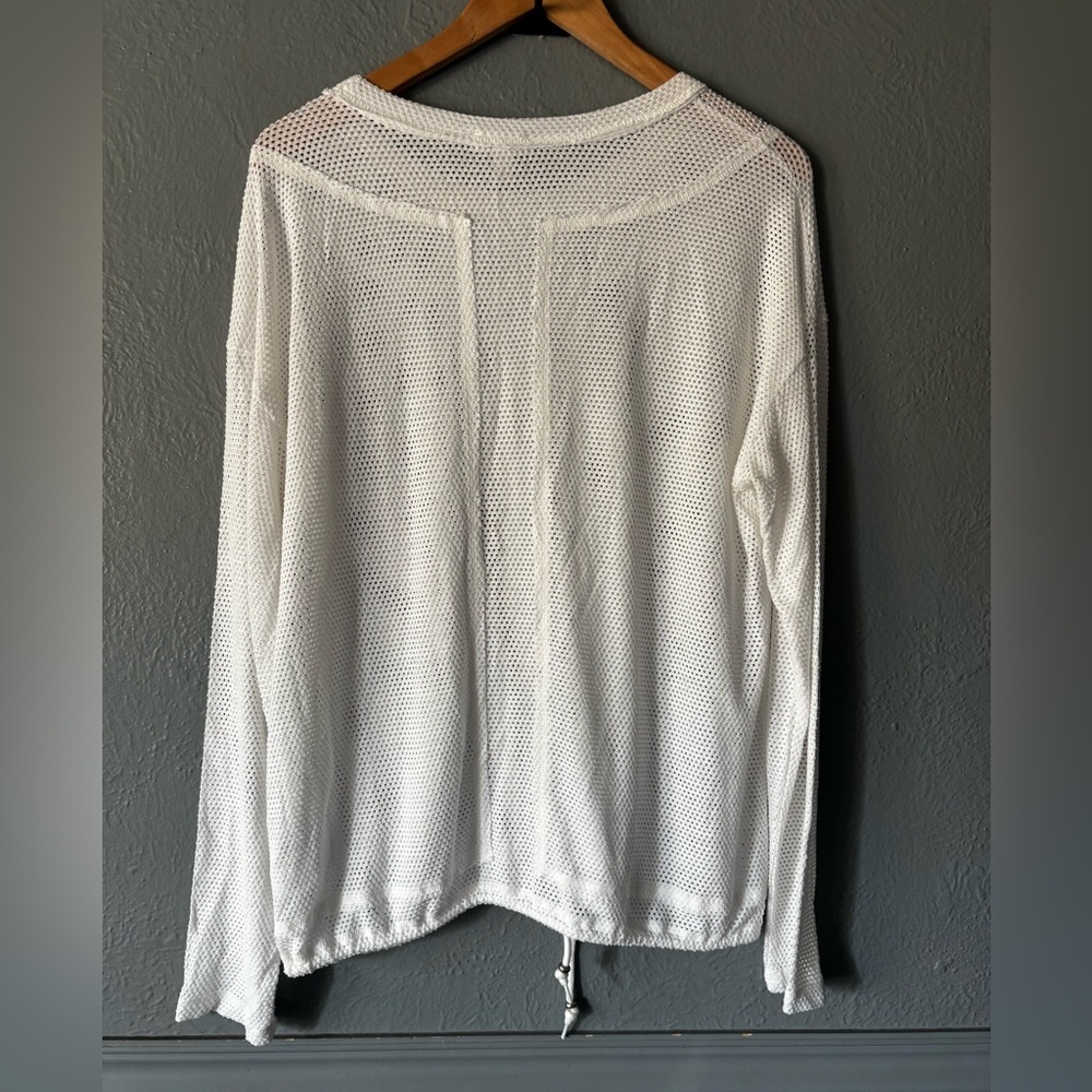 Tribal White Mesh Pullover Crewneck Tie-Hem Long Sleeve | Size L - Picture 5 of 11